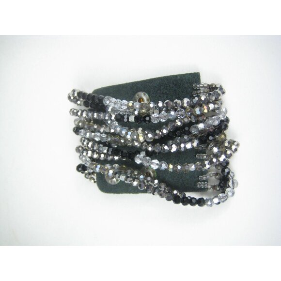 Nakamol Beaded Wrap Bracelet Snap Closure Multi Strand Faceted Beaded Biker - Picture 1 of 11